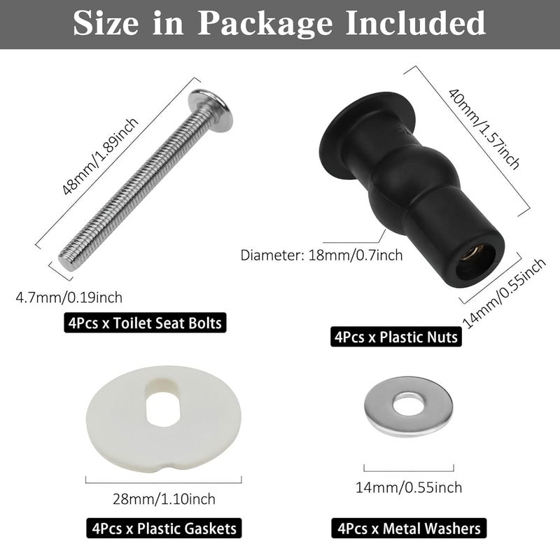 SelfTek 4 Pack Toilet Seat Bolts, Hinge Bolt Screws Toilet Seat Fixings Fix Expanding Rubber Top Nuts Screws Mount Seat Hardware Replacement Parts Kit (for 14-16mm hole toilet seats) - Image 3